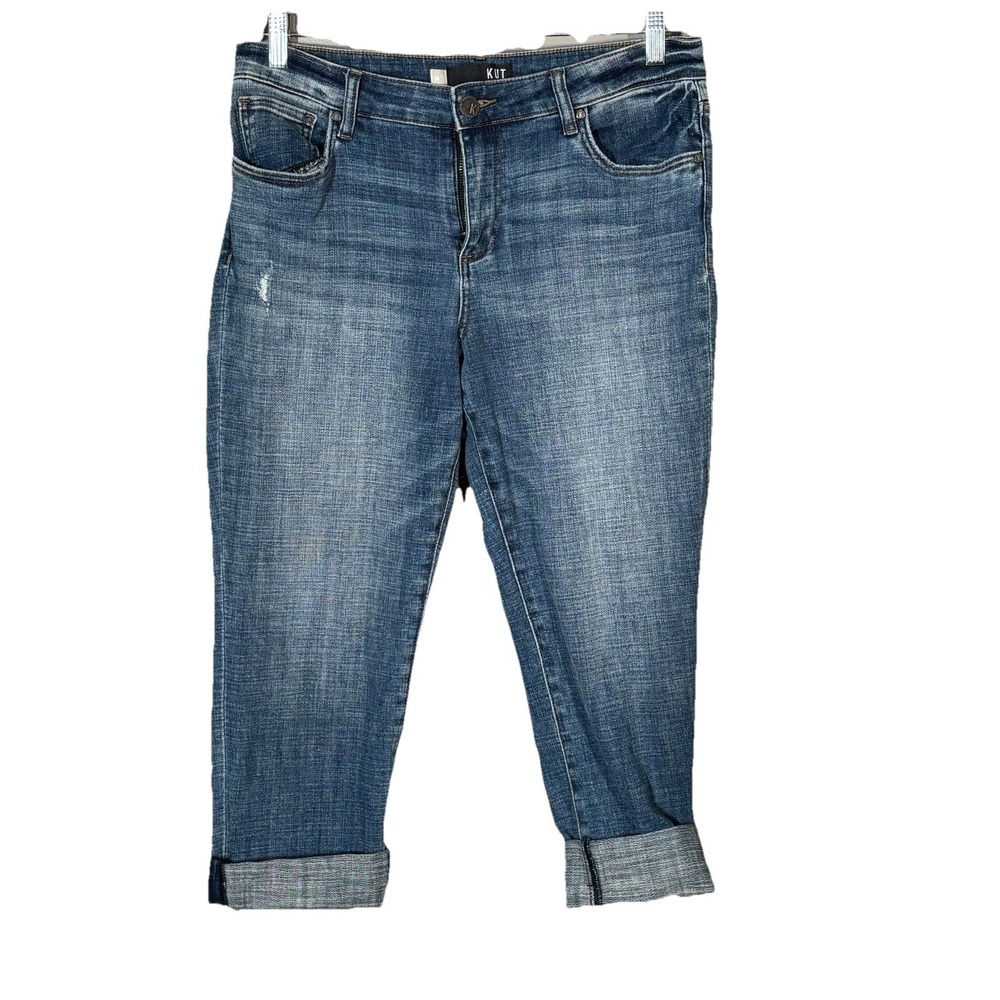 Kut From The Kloth Cropped Jeans Women's Size 10 Blue Amy Straight Denim Cuffed